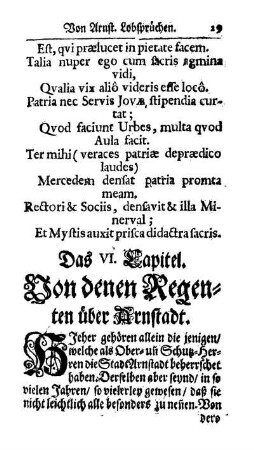 Das VI. Capitel. Von denen Regenten über Arnstadt.