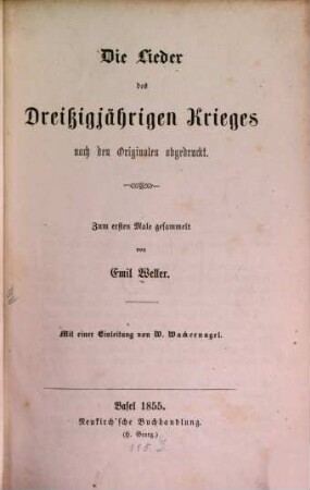 Die Lieder des Dreißigjährigen Krieges : nach den Originalen abgedruckt