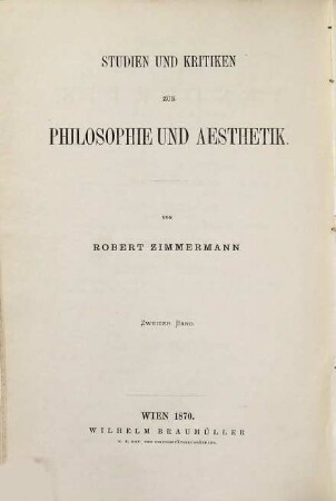 Studien und Kritiken zur Philosophie und Aesthetik, 2. Zur Aesthetik
