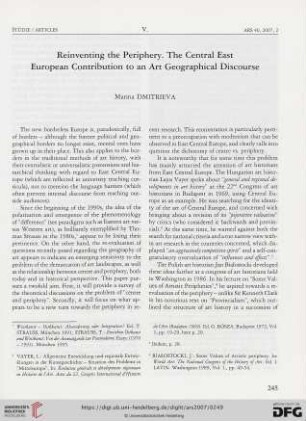 Reinventing the periphery : the Central East European contribution to an art geographical discourse