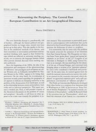 Reinventing the periphery : the Central East European contribution to an art geographical discourse