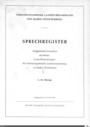 2: Verfassunggebende Landesversammlung Baden-Württemberg, Sprechregister, 1952-1953