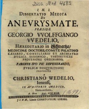 Dissertatio Medica De Anevrysmate