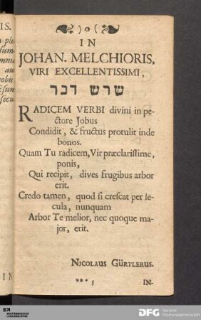 In Johan. Melchioris, Viri Excellentissimi...