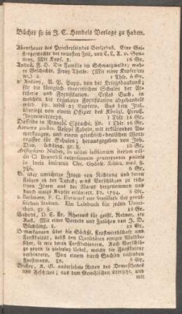 Bücher so in J. C. Hendels Verlage zu haben.