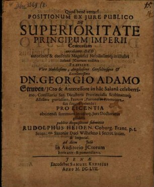 Positionum ... de superioritate principum Imperii centuriam