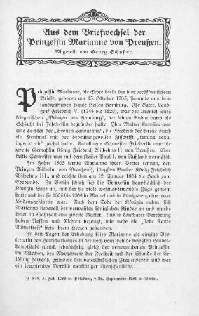 Aus dem Briefwechsel der Prinzessin Marianne von Preußen