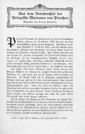 Aus dem Briefwechsel der Prinzessin Marianne von Preußen