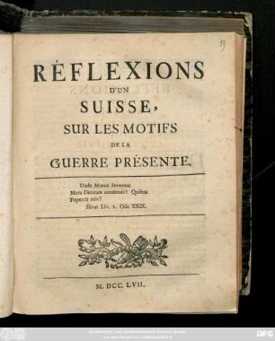 Réflexions D'un Suisse Sur Les Motifs De La Guerre Présente