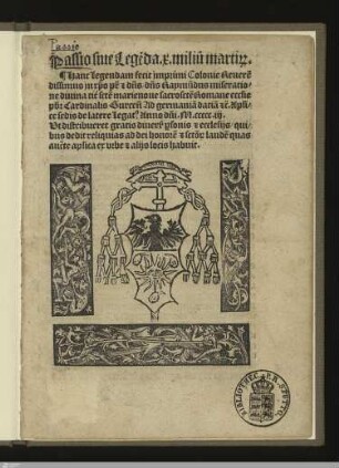 Passio siue Lege[n]da .x. miliu[m] marti[rum]