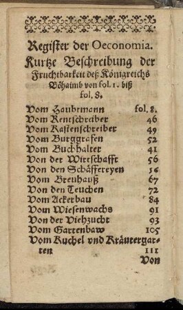 Register der Oeconomia.