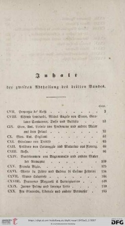 Inhalt der zweiten Abtheilung des dritten Bandes