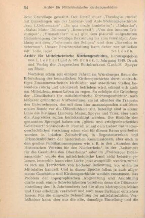 84-86 [Rezension] Archiv für mittelrheinische Kirchengeschichte; Jahrgang 1