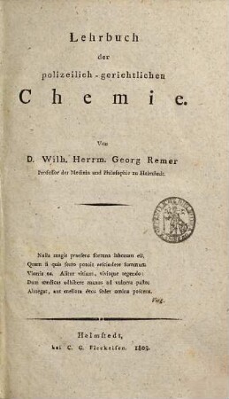 W. H. G. Remer's Lehrbuch der polizeilich-gerichtlichen Chemie