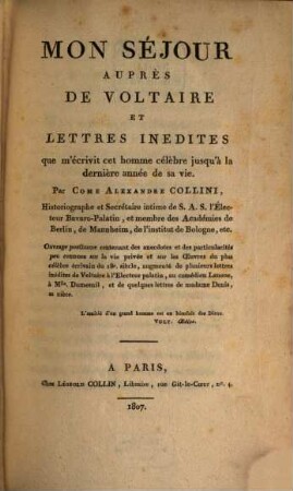 Mon Séjour aupres de Voltaire