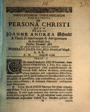 Disputationum Theologicarum Decima Tertia De Persona Christi