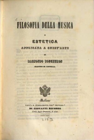 Filosofia della Musica o Estetica applicata a quest'arte