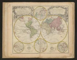 Planiglobii Terrestris Mappa Universalis : Utrumq[ue] Hemisphaerium Orient et Occidentale repraesentans
