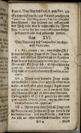 Cap. XVI. Von Regierung deß Conjunctivi durch gewisse Particulas.