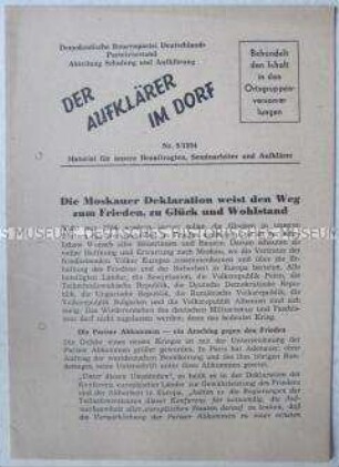 Flugschrift der DBD aus der Reihe "Der Aufklärer im Dorf" über die "Moskauer Deklaration" zur deutschen Frage