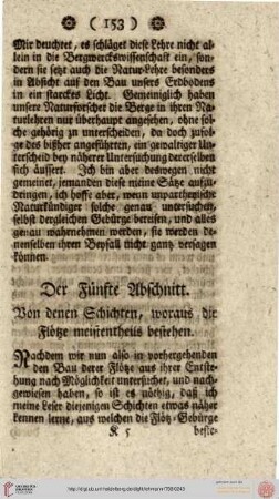 Der Fünfte Abschnitt. Von denen Schichten, woraus die Flötze meistentheils bestehen