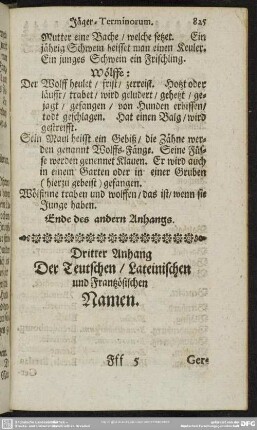 Dritter Anhang, Der Teutschen, Lateinischen und Französischen Namen