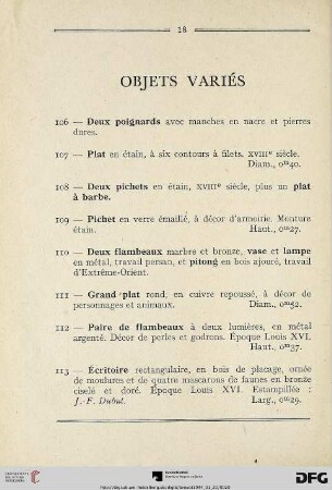 Objets Variés (Nr. 106-113)