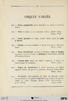 Objets Variés (Nr. 106-113)