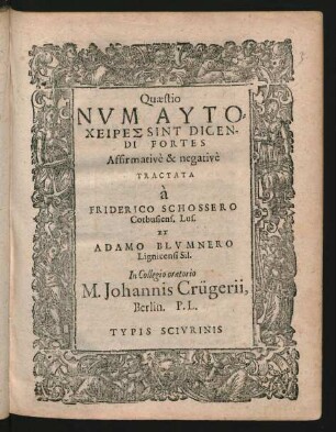 Quaestio Num Autocheires Sint Dicendi Fortes