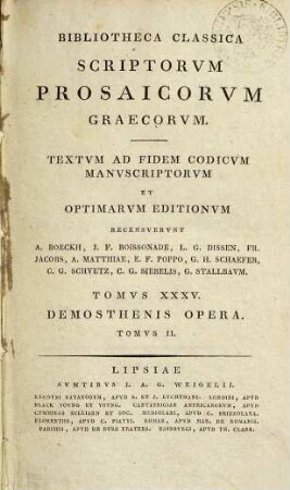 Demosthenis Qvae svpersvnt opera : in usum praelectionum academicarum et scholarum, 2 : De falsa legatione ; adversus Leptinem ; contra Midiam ; adversus Androtionem