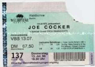Eintrittskarte zu einem Konzert mit Joe Cocker in der Berliner Waldbühne