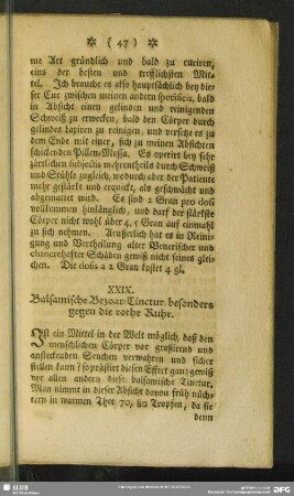 XXIX. Balsamische Bezoar-Tinctur, besonders gegen die rothe Ruhr