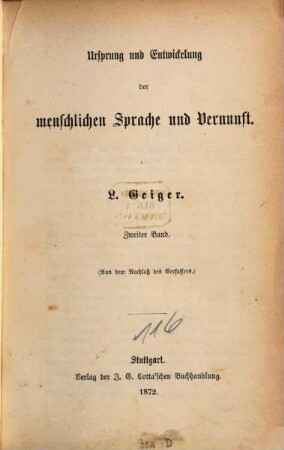 Ursprung und Entwickelung der menschlichen Sprache und Vernunft, 2
