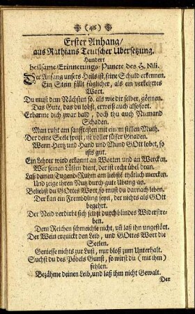 Erster Anhang/ aus Rathians Teutscher Ubersetzung.