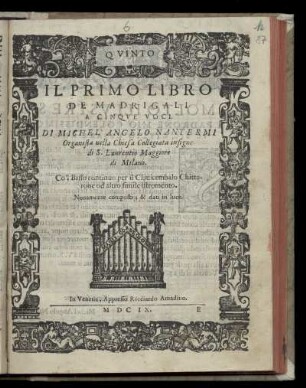Michelangelo Nantermi: Il primo libro de madrigali a cinque voci ... Quinto