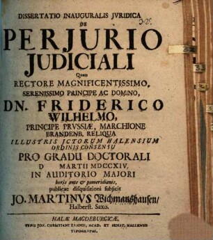 Dissertatio inauguralis jvridica De periurio judiciali