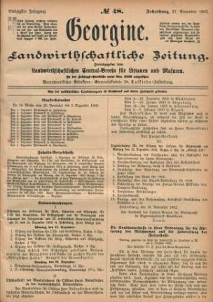 Siebzigster Jahrgang. No. 48. Insterburg, 27. November 1902.