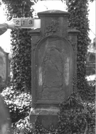 Grabstein 213 (Index: 99785999) Zustand: Inschrift größtenteils abgeblättert Maße HxBxT: 172x67x24 cm: Grabstein 213