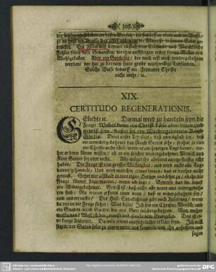 XIX. Certitudo Regenerationis