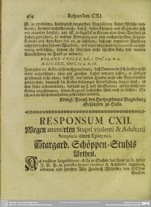 Responsum CXII. Wegen attentirten Stupri violenti & Adulterii Simplicis eines Epileptici