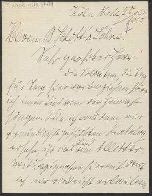 Brief an B. Schott's Söhne : 05.07.1915