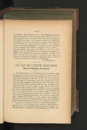 Le Cas de l'Élite Indigène dans l'Afrique du Nord.
