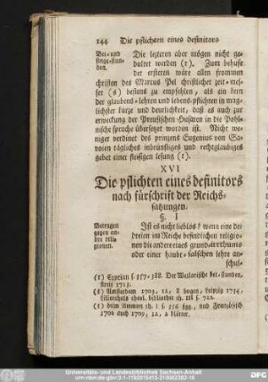 XVI Die pflichten eines definitors nach fürschrift der Reichssatzungen.