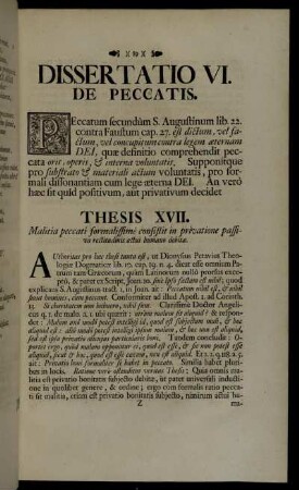 Dissertatio VI. De Peccatis.