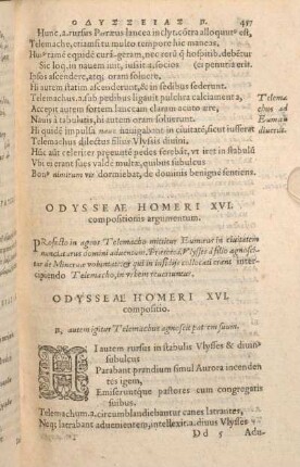 Odysseae Homeri XVI. compositionis agumentum.