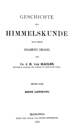 Titelblatt und weitere Werke Mädlers.