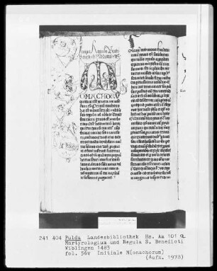 Martyrologium und Regula Sancti Benedicti — Initiale M(onacorum), Folio 56verso