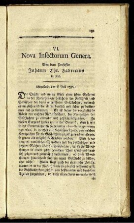 VI. Nova Insectorum Genera.