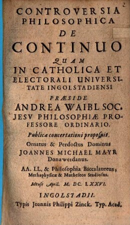 Controversia Philosophica De Continuo