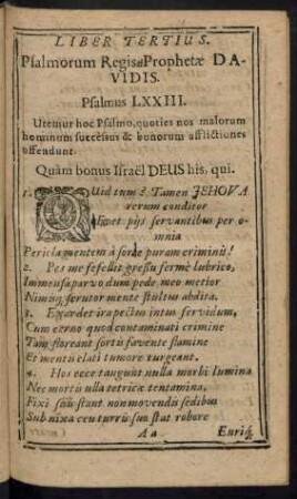 Liber Tertius. Psalmorum Regis Prophetae Davidis.